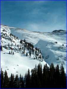 A snowy mountainside near the Eisenhower Tunnel