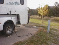 Our camper, plugged in